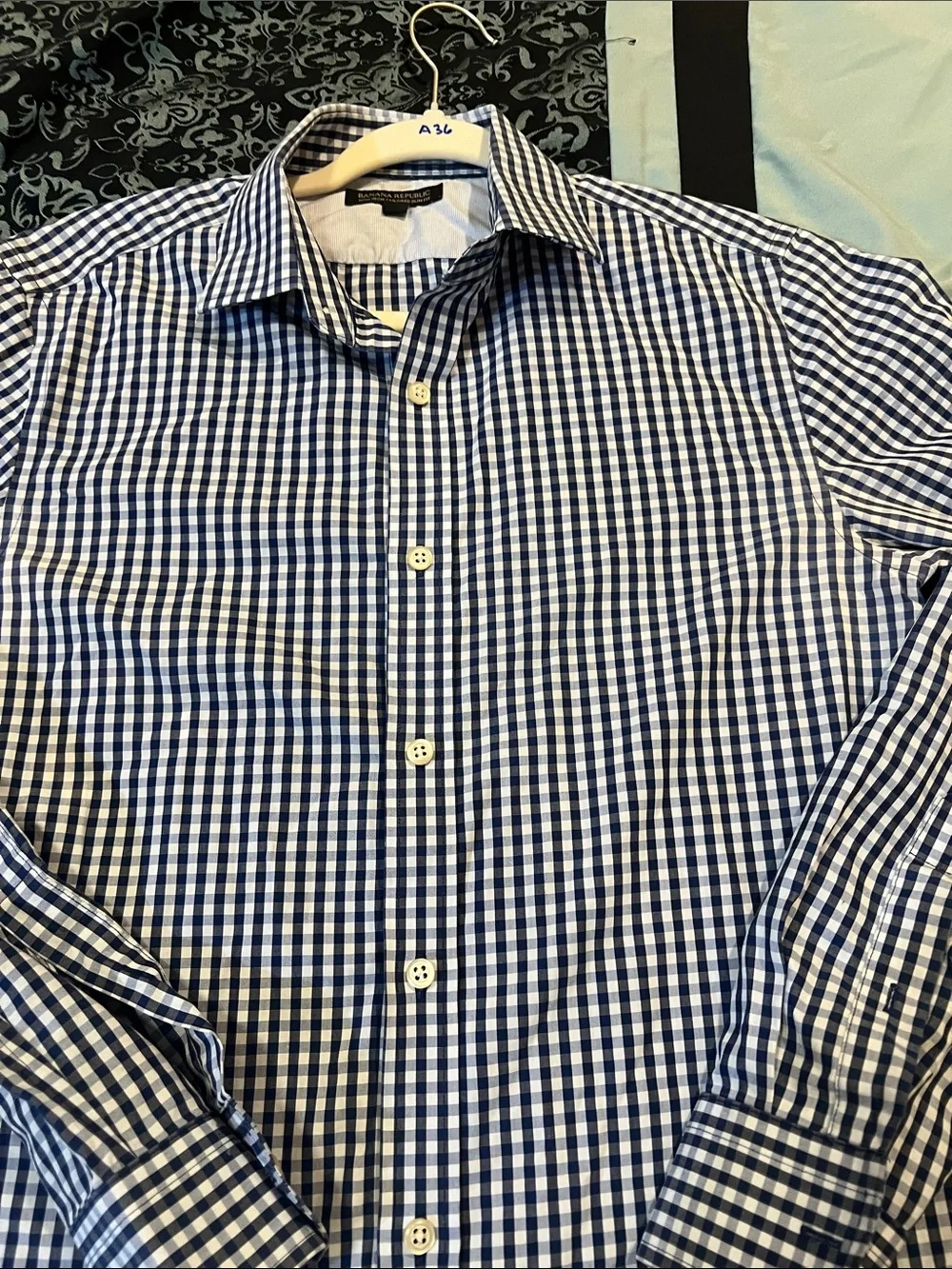 Banana Republic Blue and White Gingham Dress Shirt